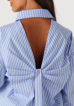 lichtblauwe haute l'amitié blouses bow candy twist stripe shirt