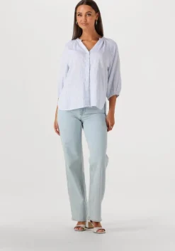 lichtblauwe selected femme blouses slfalberta 3/4 stripe shirt noos