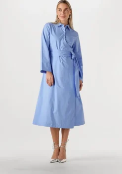 lichtblauwe selected femme midi jurk slfaviana ls midi wrap dress