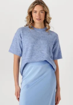 lichtblauwe selected femme t-shirt slfmaline-liliana 2/4 knit o-neck