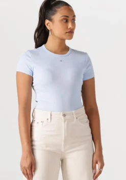 lichtblauwe tommy jeans t-shirt tjw slim essential rib ss ext