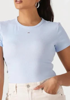 lichtblauwe tommy jeans t-shirt tjw slim essential rib ss ext
