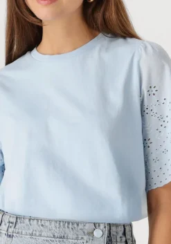 lichtblauwe y.a.s. t-shirt yaslex ss top w. emb sleeves s. noos
