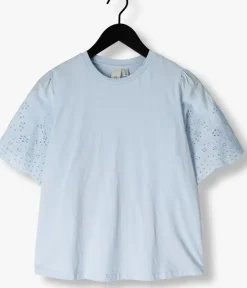 lichtblauwe y.a.s. t-shirt yaslex ss top w. emb sleeves s. noos