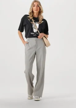 lichtgrijze alix the label pantalon ladies woven foil stripe pants