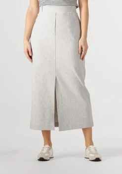 JANSEN AMSTERDAM lichtgrijze midirok georgie rok hvm 683 overknee slit at cf>DAMES Rokken