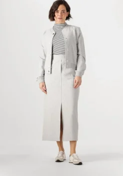 JANSEN AMSTERDAM lichtgrijze midirok georgie rok hvm 683 overknee slit at cf>DAMES Rokken