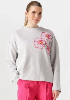 POM AMSTERDAM lichtgrijze trui floral grey melange>DAMES Truien & Vesten