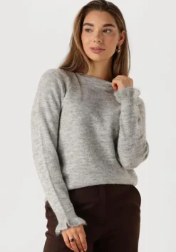 SELECTED FEMME lichtgrijze trui slflulu ls knit frill cuff o-neck>DAMES Truien & Vesten
