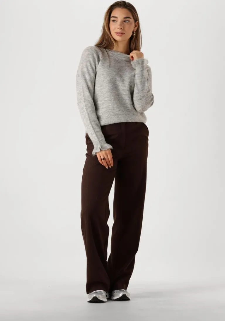 SELECTED FEMME lichtgrijze trui slflulu ls knit frill cuff o-neck>DAMES Truien & Vesten