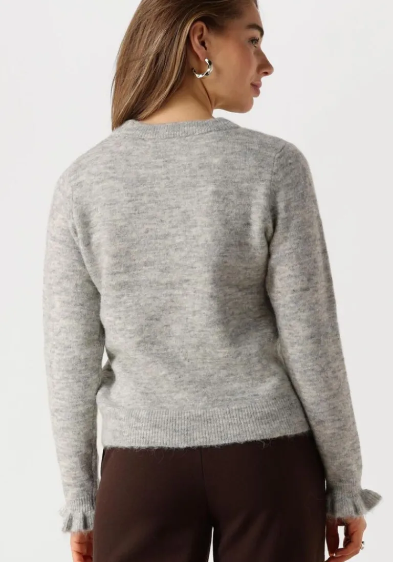 SELECTED FEMME lichtgrijze trui slflulu ls knit frill cuff o-neck>DAMES Truien & Vesten