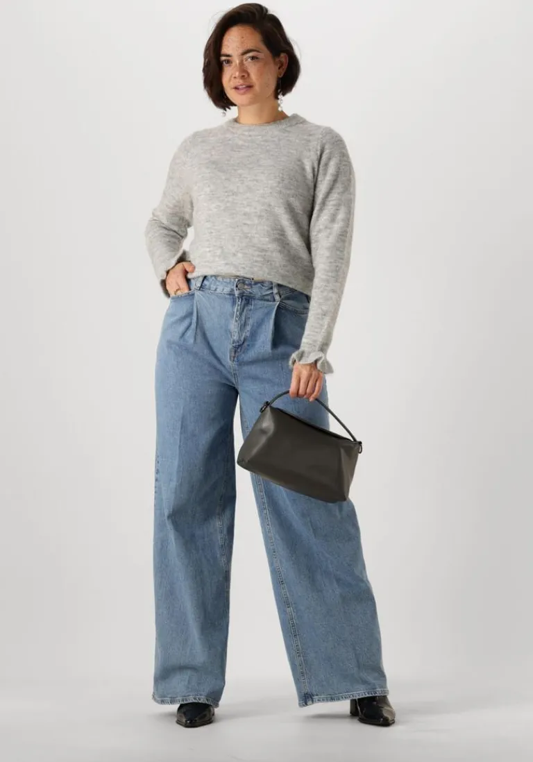 SELECTED FEMME lichtgrijze trui slflulu ls knit frill cuff o-neck>DAMES Truien & Vesten