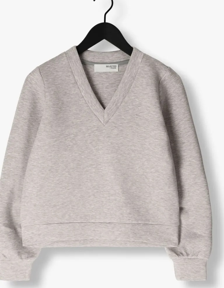 SELECTED FEMME lichtgrijze trui slfjamila ls v-neck sweat>DAMES Truien & Vesten