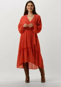 oranje colourful rebel midi jurk embla small geo balloon sleeve midi dress