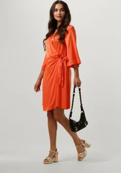 oranje selected femme mini jurk slffranziska 3/4 short satin wrap dress