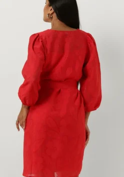 JANSEN AMSTERDAM rode mini jurk ff517 dress 3/4 puffed sleeve v-neck><noscript><img width=