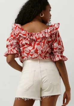 SCOTCH & SODA rode top off shoulder top with rufflesda><noscript><img width=