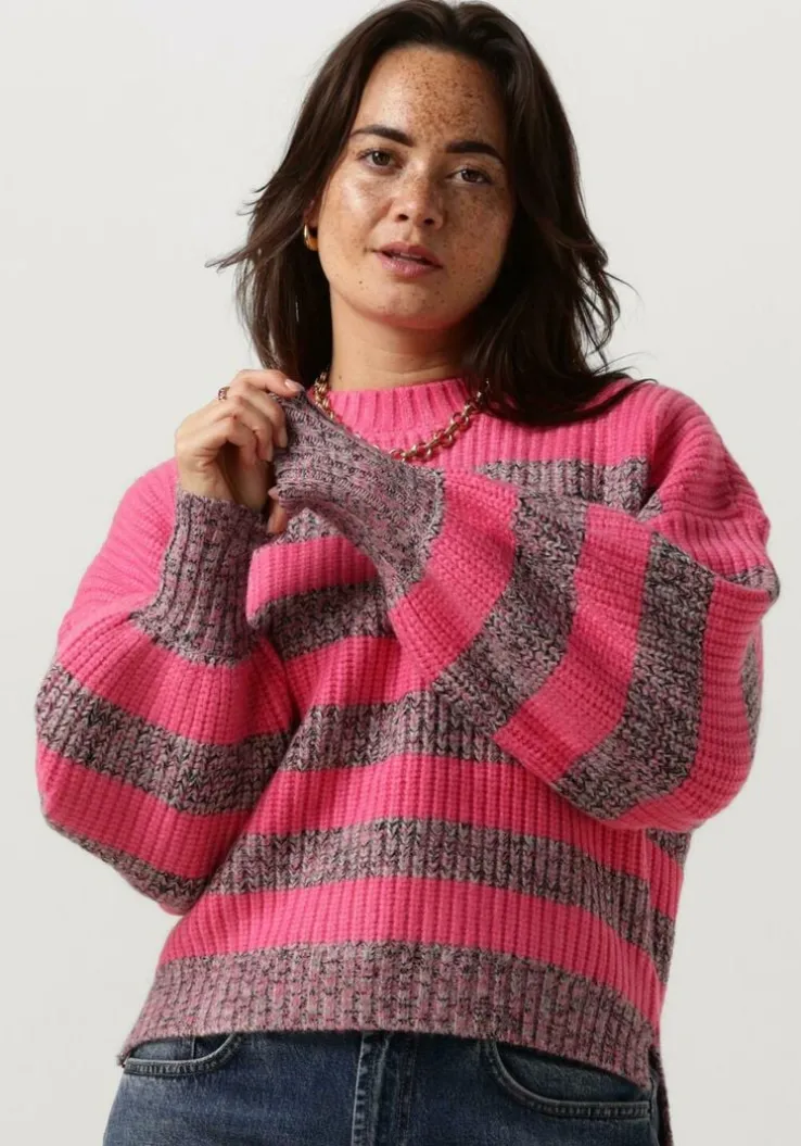 roze co'couture trui row melange stripe knit