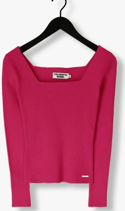 roze colourful rebel trui ariel square neckline knitted top