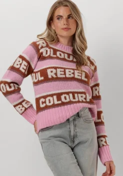 roze colourful rebel trui ximenia cr intarsia knitted sweater
