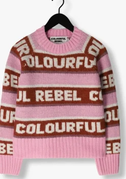 roze colourful rebel trui ximenia cr intarsia knitted sweater