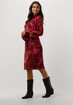 JANSEN AMSTERDAM mini jurk wfp598 dress print with smocked turtle neck>DAMES Jurken