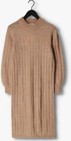 taupe selected femme midi jurk glowie ls knit o-neck dress