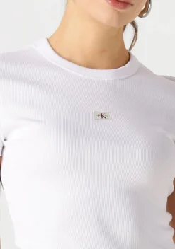 CALVIN KLEIN te t-shirt woven label rib fitted tee><noscript><img width=
