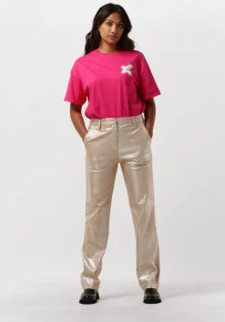 zilveren alix the label pantalon ladies woven faux suede straight leg pants