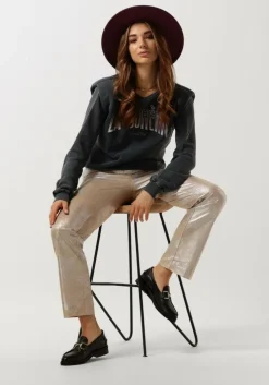 zilveren alix the label pantalon ladies woven faux suede straight leg pants