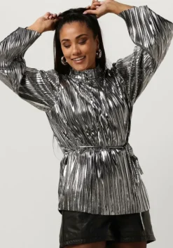 zilveren selected femme top slfnaline ls high neck plisse top