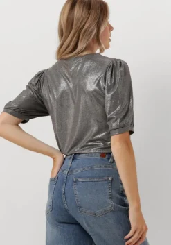 zilveren summum top rond neck top metallic coated jersey