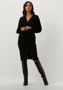 zwarte access mini jurk ruched dress with v neckline
