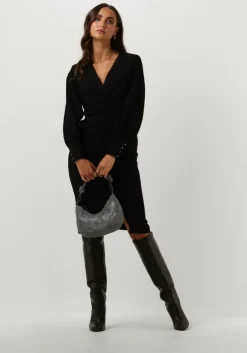 zwarte access mini jurk ruched dress with v neckline