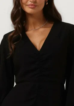 zwarte access mini jurk ruched dress with v neckline