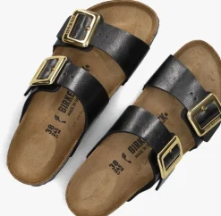 zwarte birkenstock slippers sydney cushion buckle