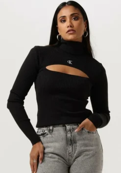 zwarte calvin klein coltrui 2 in 1 cut out tight sweater