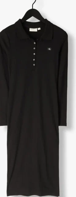 zwarte calvin klein midi jurk woven label rib polo ls dress
