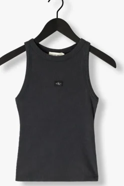CALVIN KLEIN e top washed woven label rib tank top><noscript><img width=