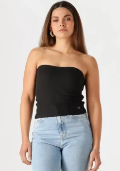 zwarte calvin klein top woven label rib sleeveless top