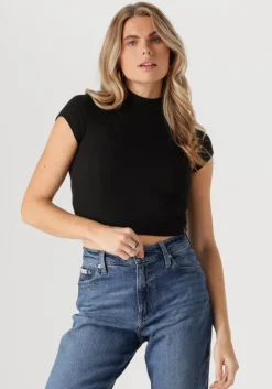 CALVIN KLEIN e top warm texture rib mockneck top>DAMES Tops & T-Shirts