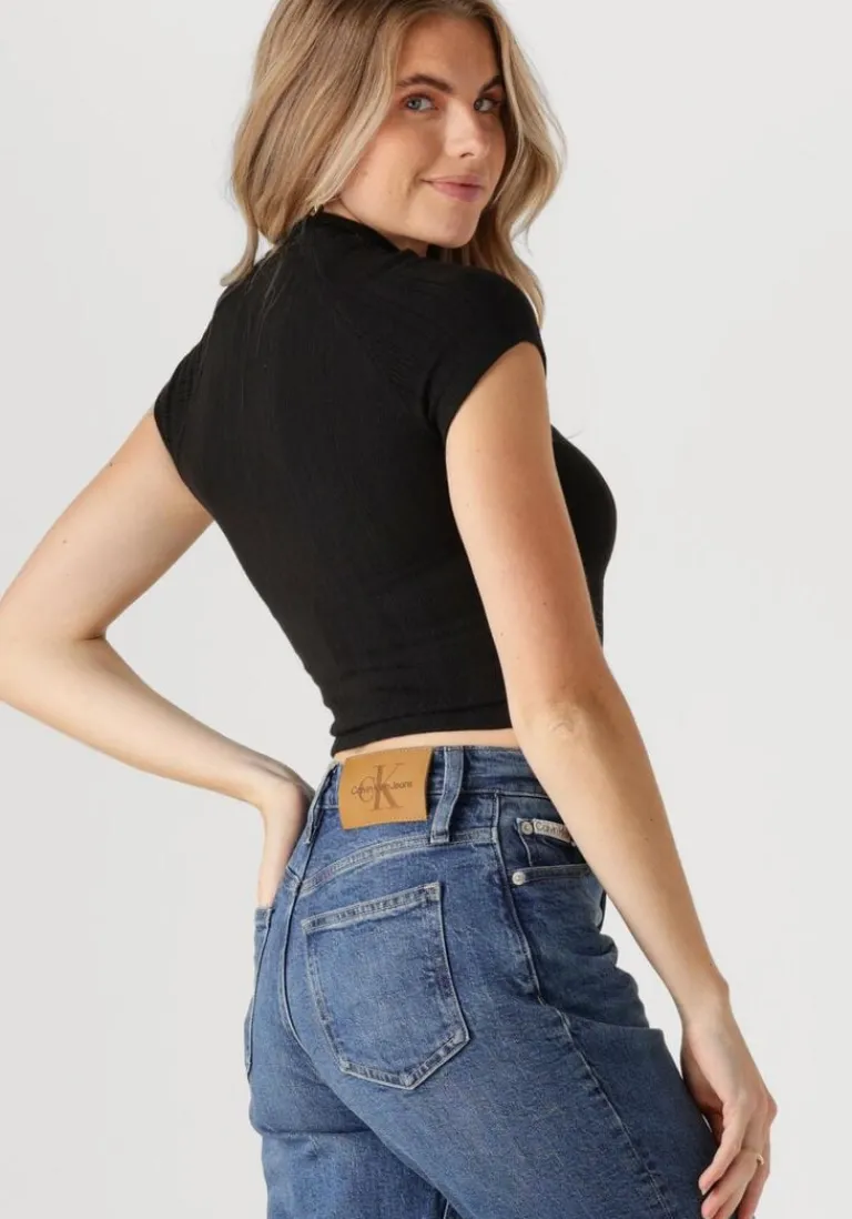 CALVIN KLEIN e top warm texture rib mockneck top>DAMES Tops & T-Shirts