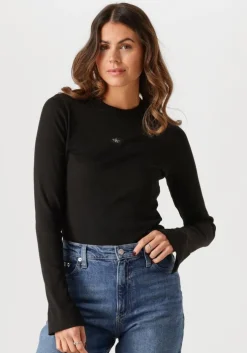 zwarte calvin klein tops & t-shirts woven label rib ls top