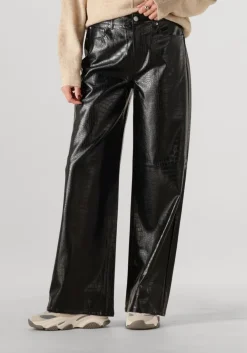 zwarte catwalk junkie wijde broek loose fit textured vegan leather trousers