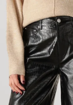 zwarte catwalk junkie wijde broek loose fit textured vegan leather trousers