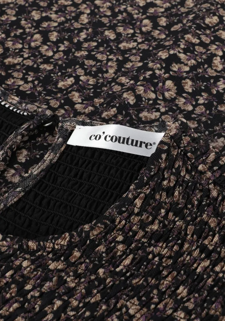 zwarte co'couture maxi jurk mesh flower smock dress