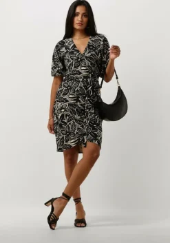 zwarte jansen amsterdam mini jurk vfb506 jersey printed wrap dress 3/4 sleeve