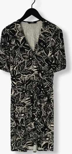 zwarte jansen amsterdam mini jurk vfb506 jersey printed wrap dress 3/4 sleeve
