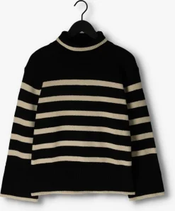 zwarte neo noir coltrui fanning stripe knit blouse