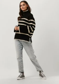 zwarte neo noir coltrui fanning stripe knit blouse